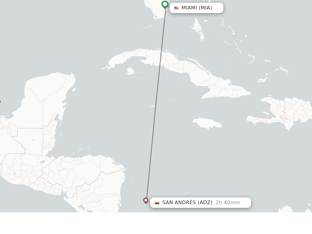 Flights from Miami to San Andrés route map