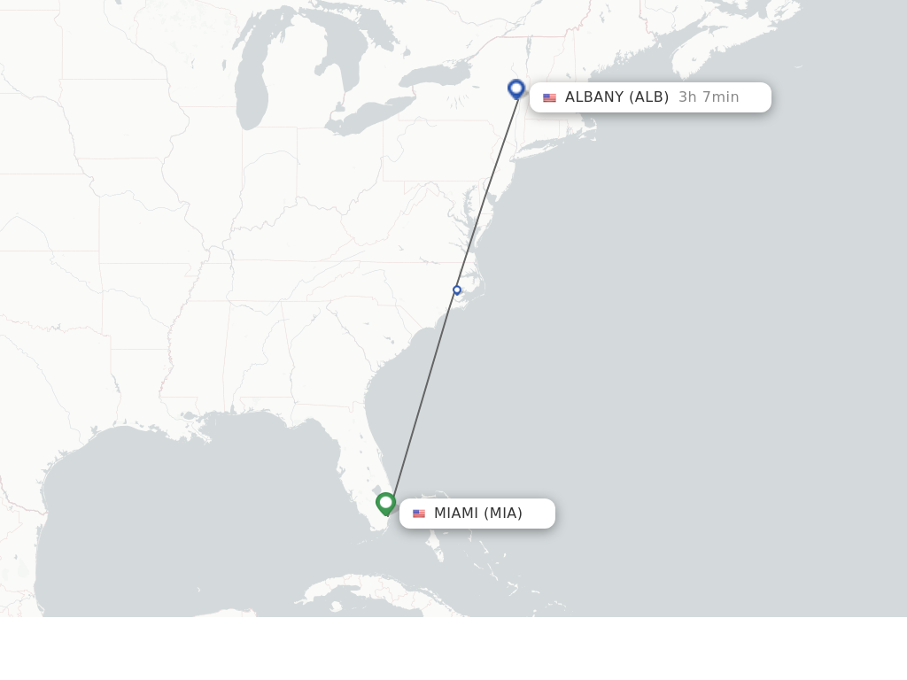 Flights from Miami to Albany route map