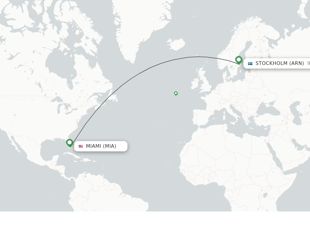 Flights from Miami to Stockholm route map