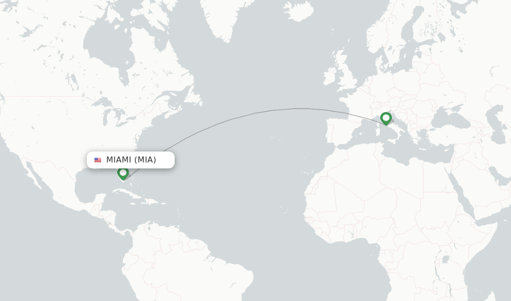 Route map with flights from Miami with ITA Airways