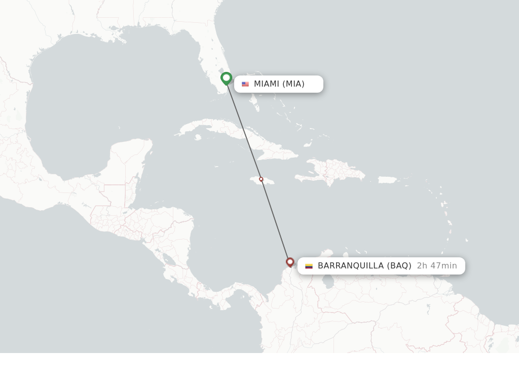 Flights from Miami to Barranquilla route map