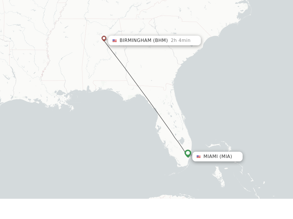 Flights from Miami to Birmingham route map