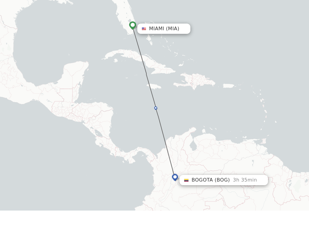 Flights from Miami to Bogota route map