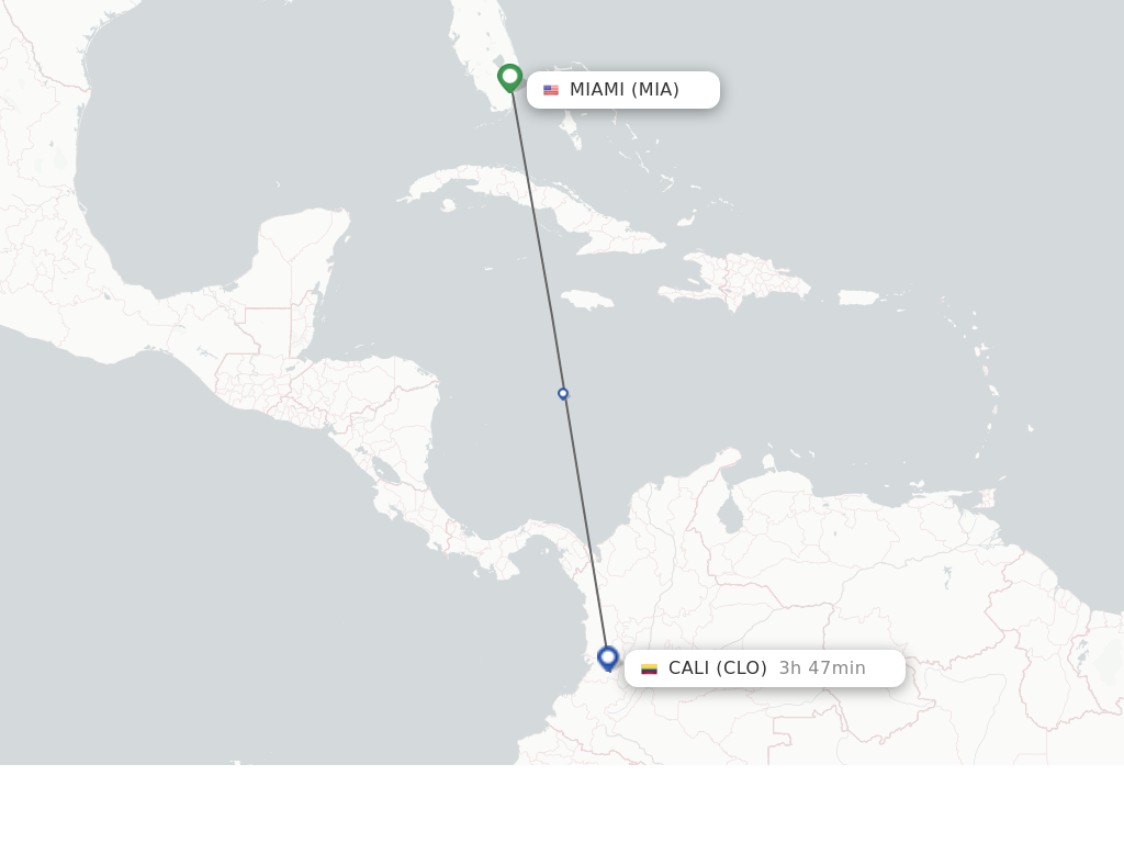 Flights from Miami to Cali route map
