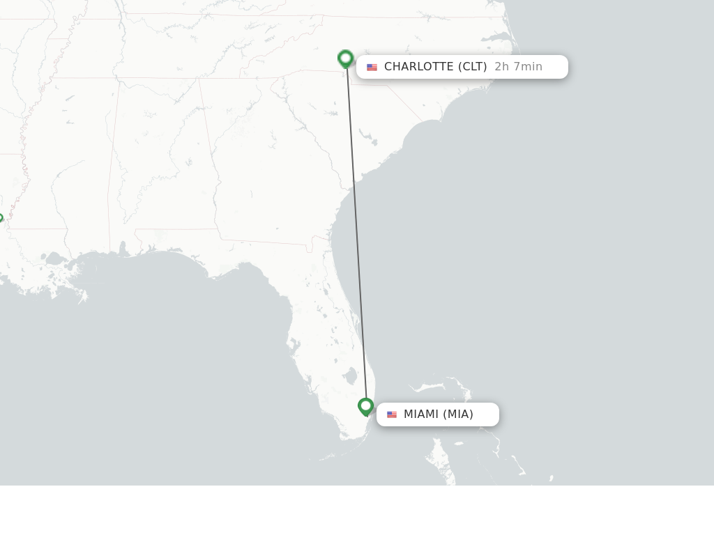 Flights from Miami to Charlotte route map