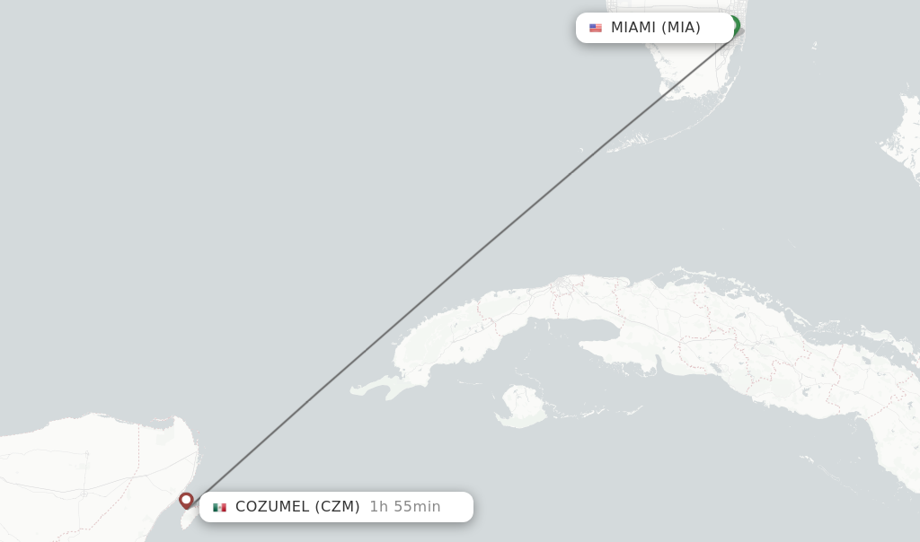 Direct (non-stop) flights from Miami to Cozumel - schedules -  