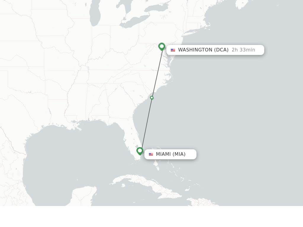 Flights from Miami to Washington route map