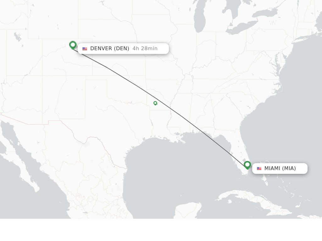 Flights from Miami to Denver route map