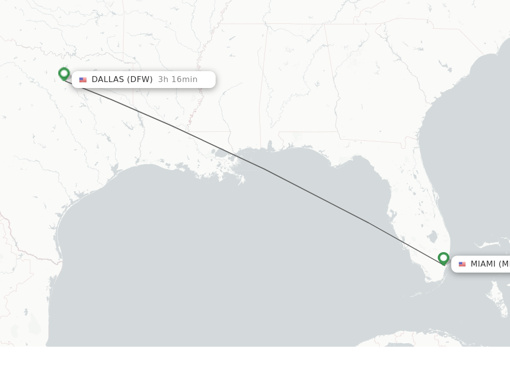 Flights from Miami to Dallas route map