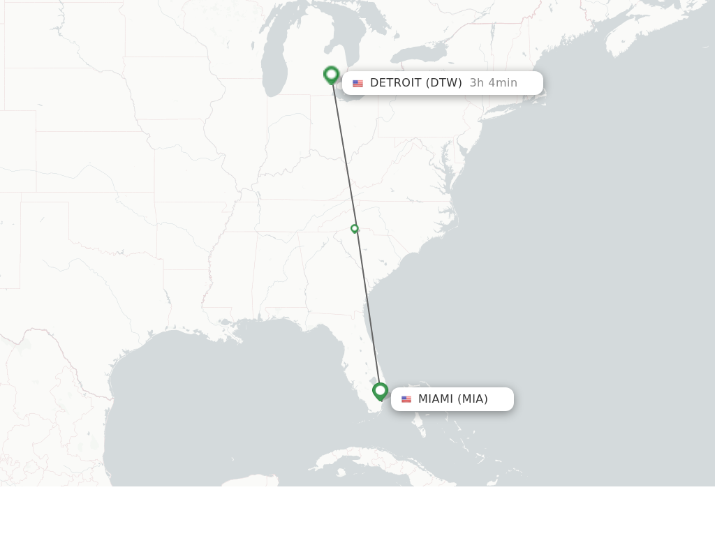 Flights from Miami to Detroit route map
