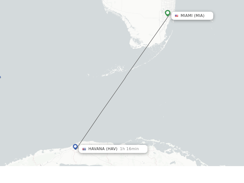 Flights from Miami to Havana route map