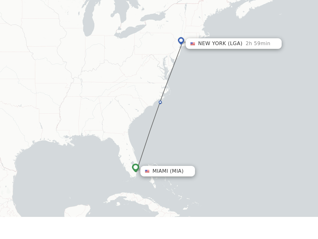 Flights from Miami to New York route map