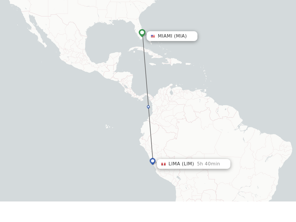 Flights from Miami to Lima route map