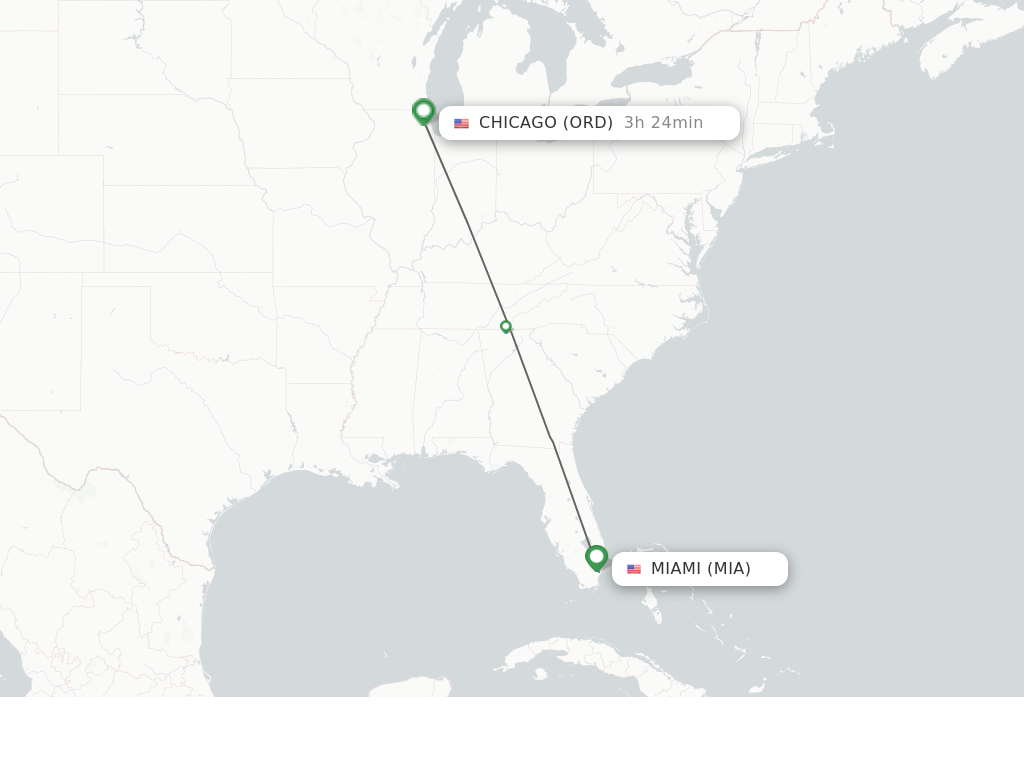 Flights from Miami to Chicago route map