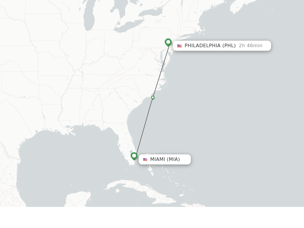 Flights from Miami to Philadelphia route map