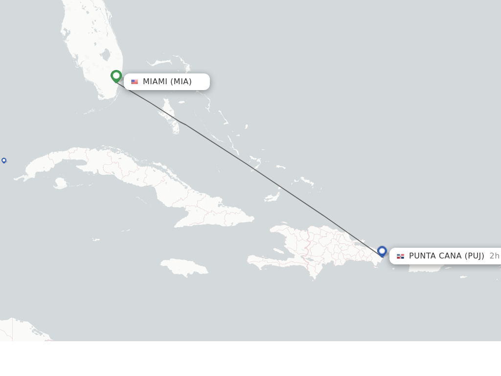 Flights from Miami to Punta Cana route map