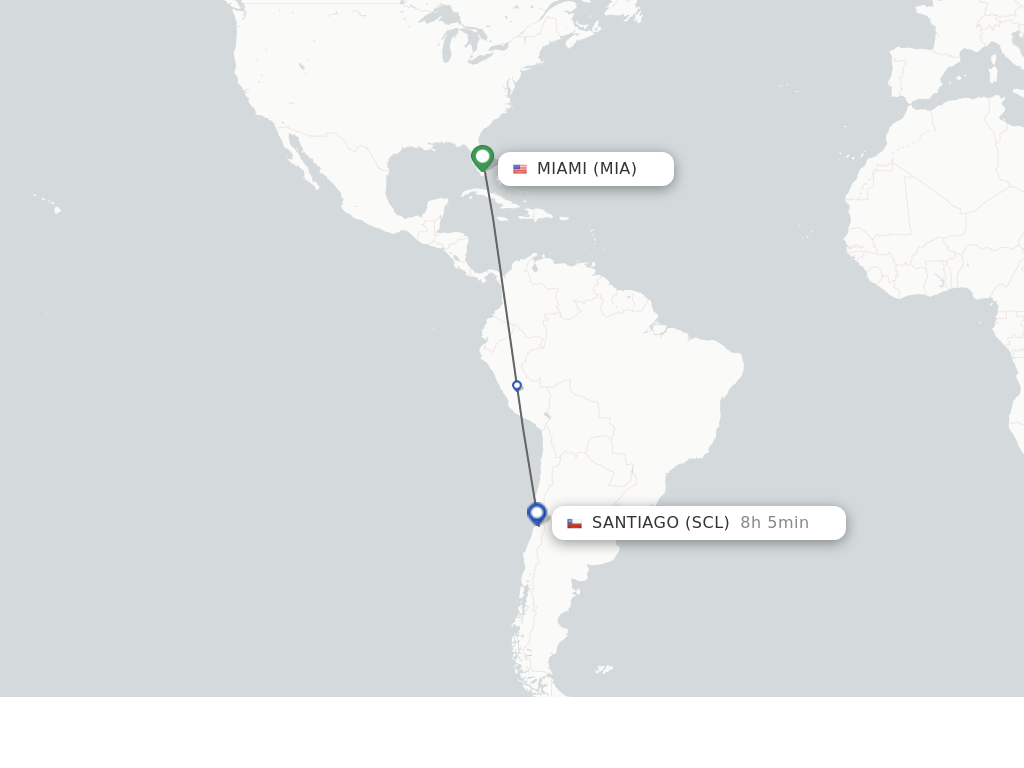 Flights from Miami to Santiago route map
