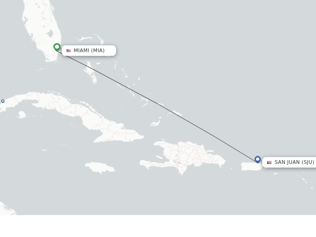 Flights from Miami to San Juan route map