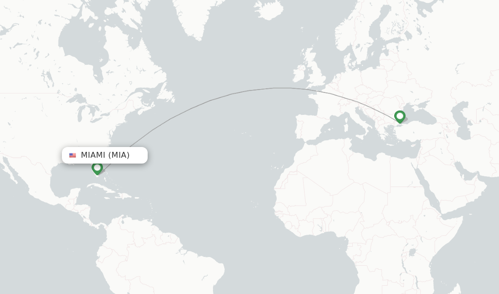Route map with flights from Miami with Turkish Airlines