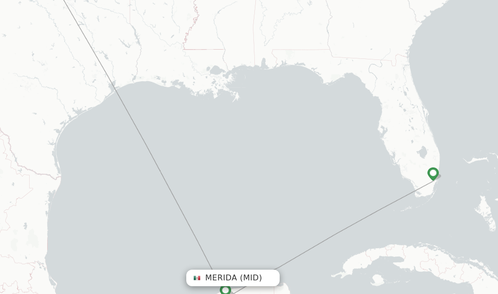 Route map with flights from Merida with American Airlines