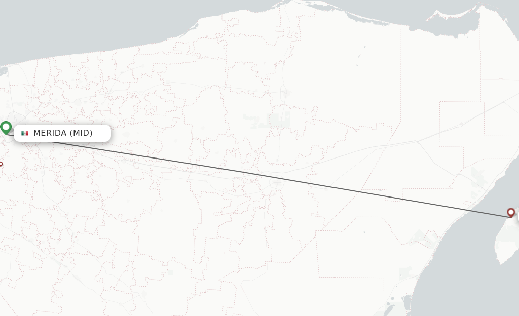 Flights from Merida to Cozumel route map