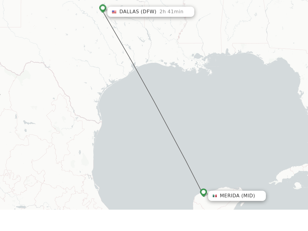Flights from Merida to Dallas route map