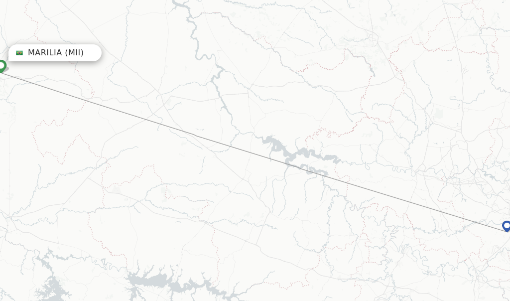 Route map with flights from Marilia with Azul