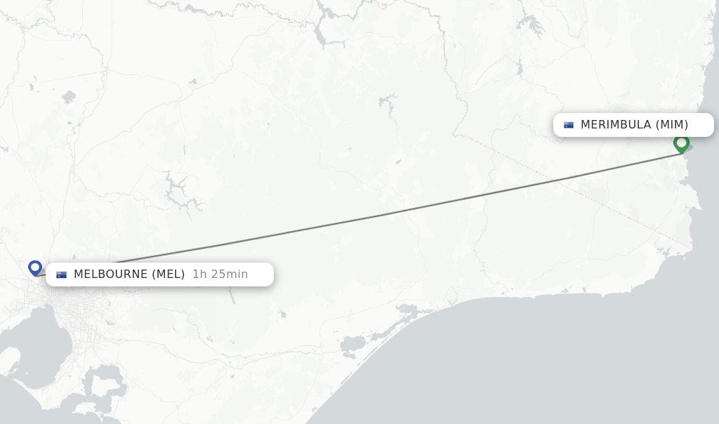 Flights from Merimbula to Melbourne route map