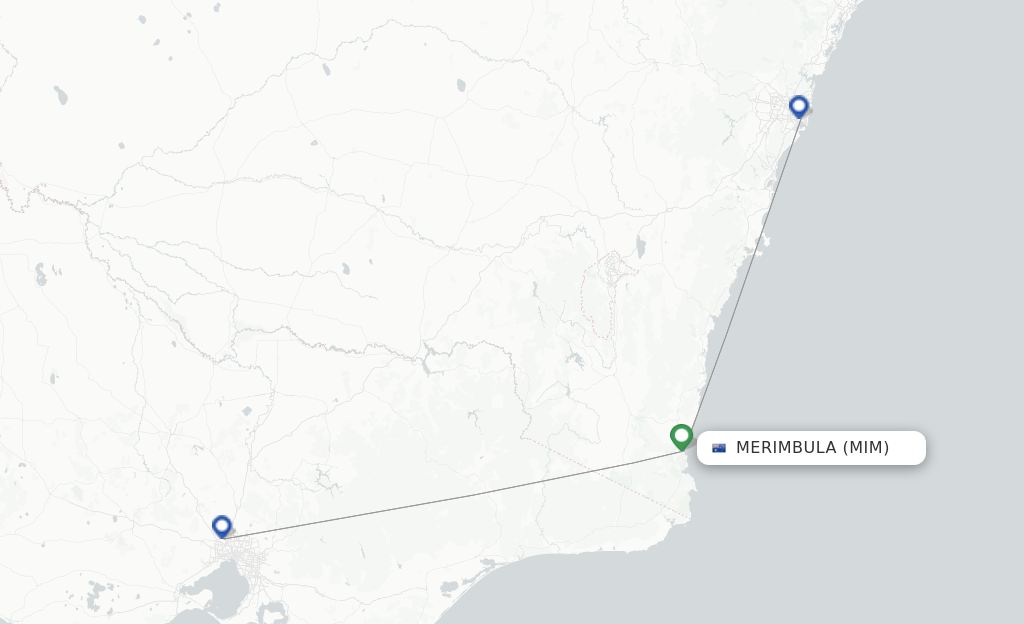 Route map with flights from Merimbula with Qantas