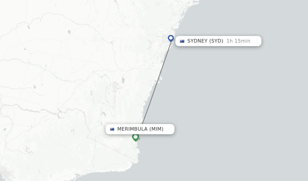 Flights from Merimbula to Sydney route map
