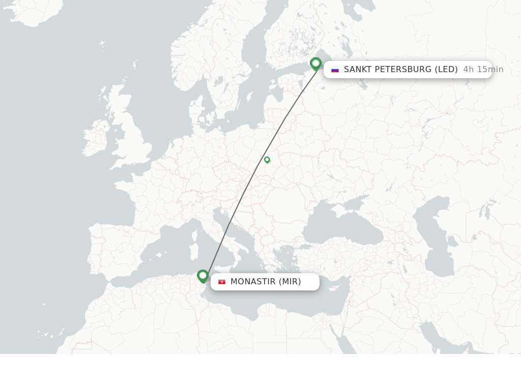 Flights from Monastir to Saint Petersburg route map