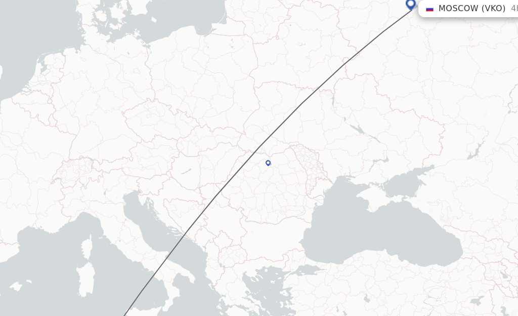 Flights from Monastir to Moscow route map