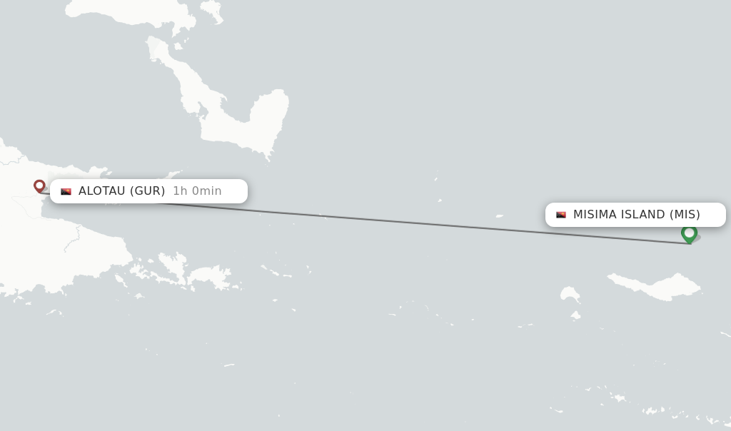 Flights from Misima Island to Alotau route map