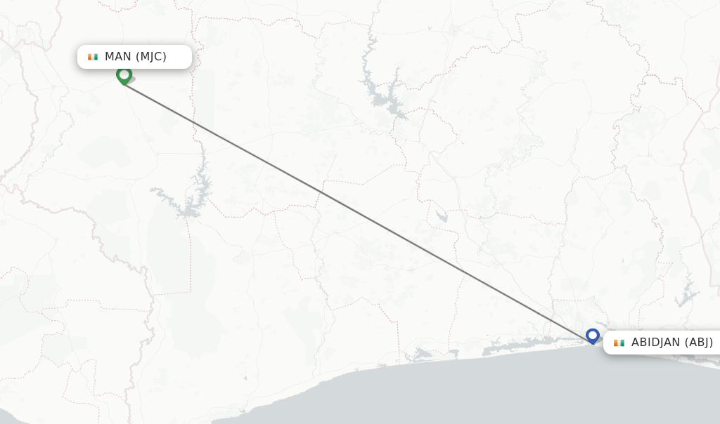 Flights from Man to Abidjan route map