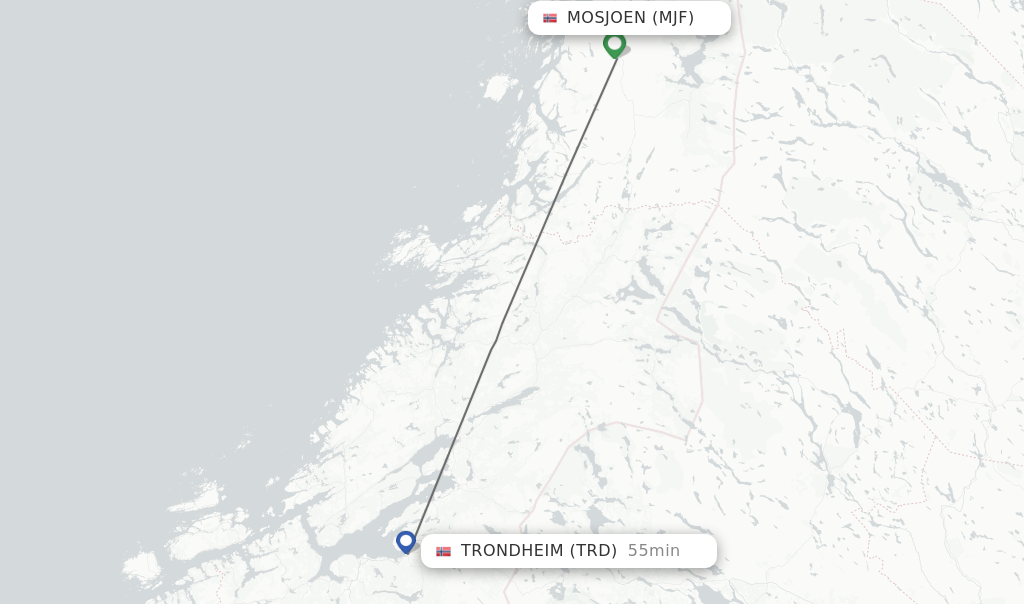 Flights from Mosjoen to Trondheim route map