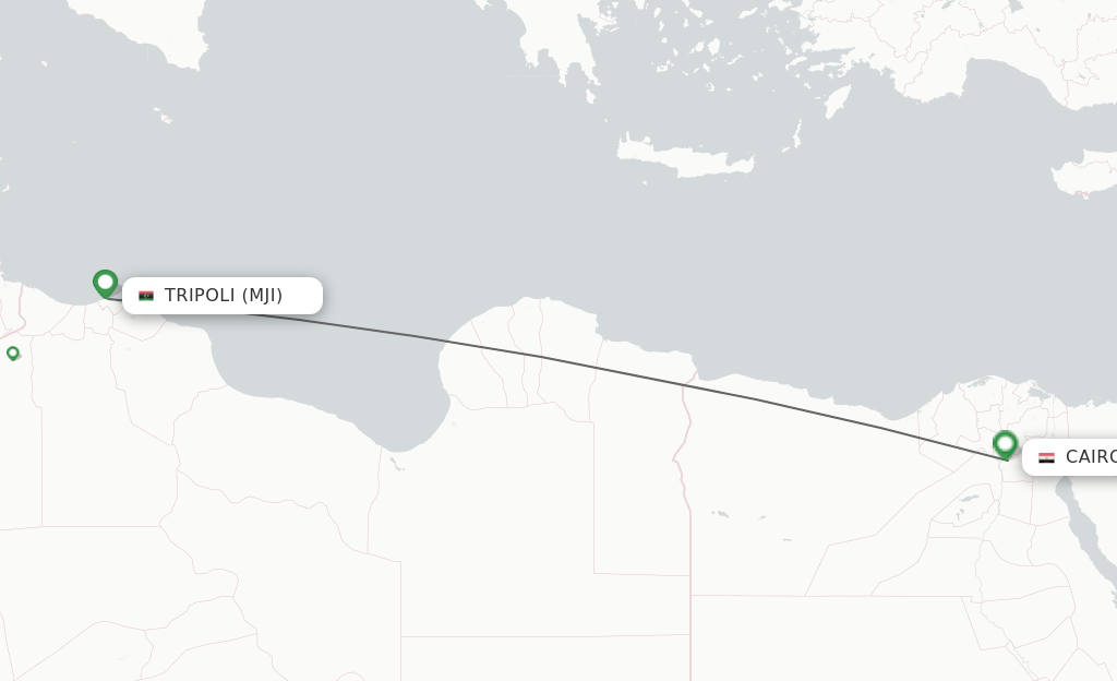 Flights from Mitiga, Tripoli to Cairo route map