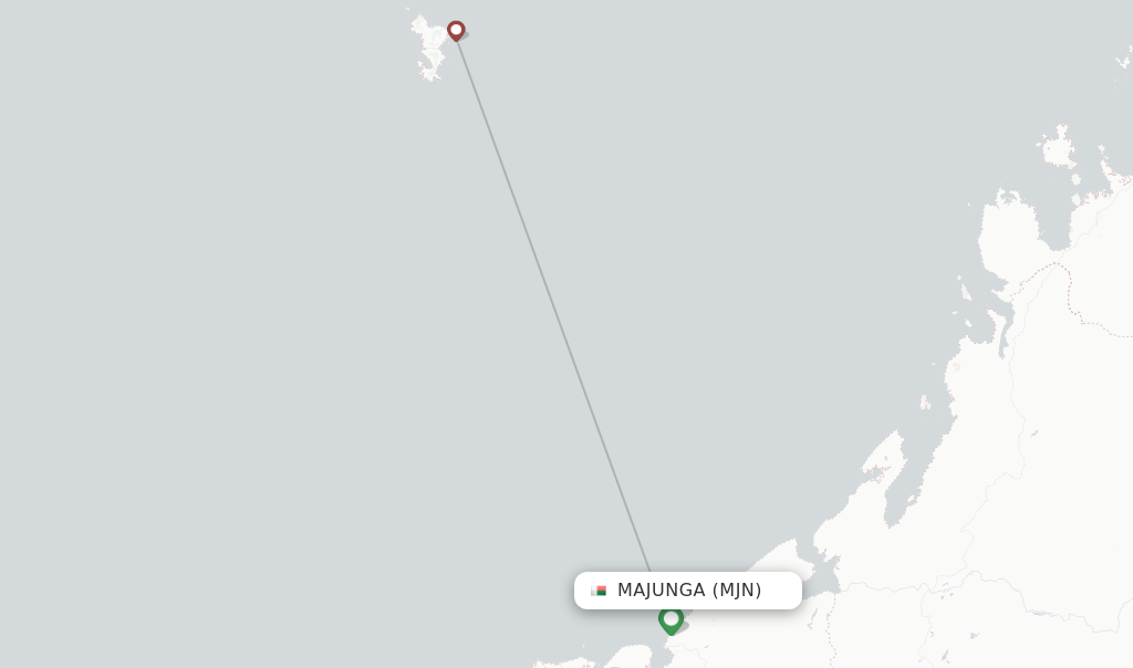 Route map with flights from Majunga with Madagascar Airlines
