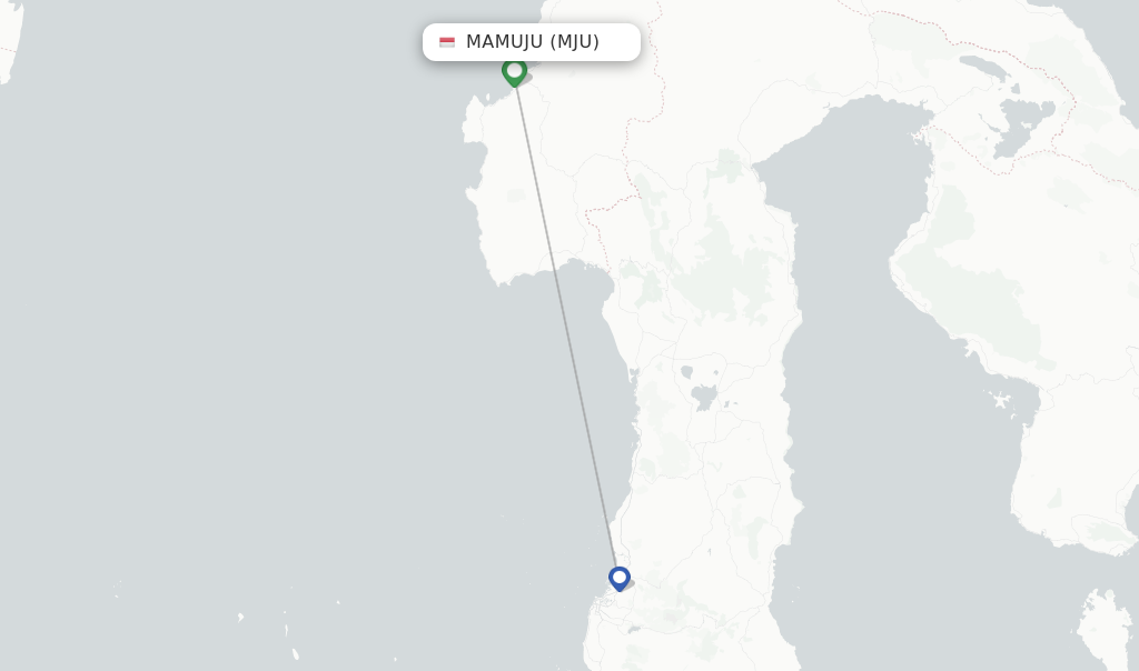 Route map with flights from Mamuju with Batik Air