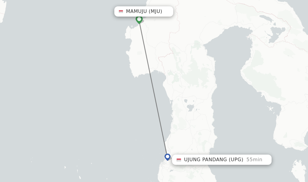 Flights from Mamuju to Ujung Pandang route map
