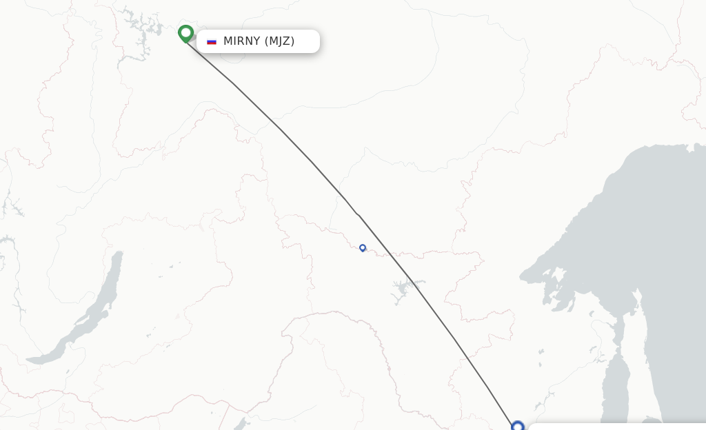 Flights from Mirnyj to Khabarovsk route map
