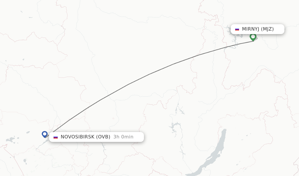 Flights from Mirnyj to Novosibirsk route map