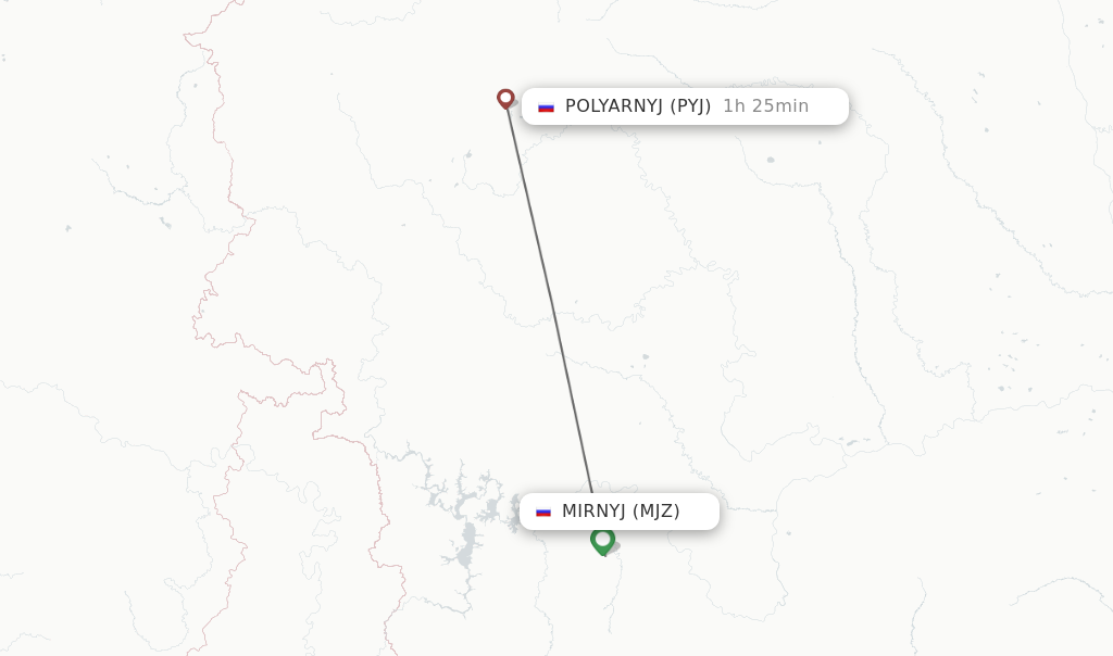 Flights from Mirnyj to Polyarnyj route map