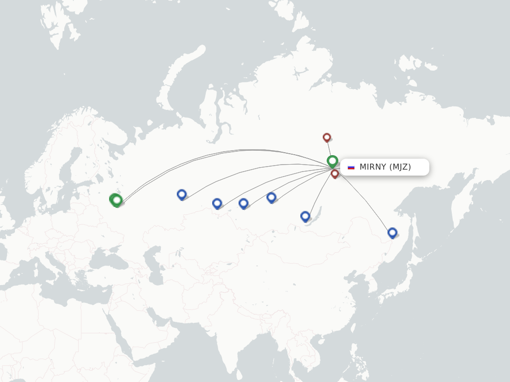 Flights from Mirnyj to Krasnojarsk route map