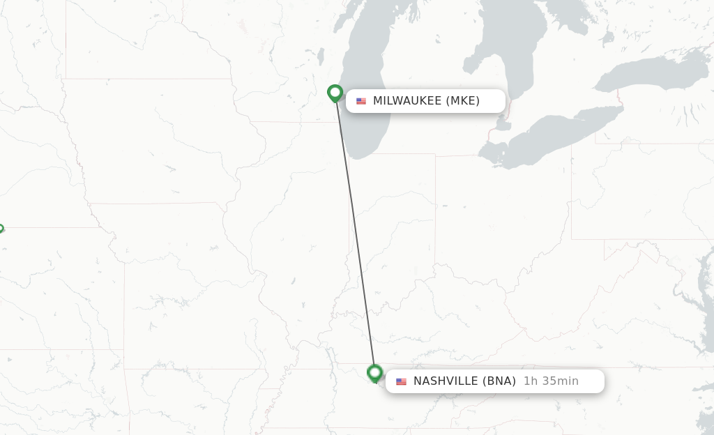 Direct (non-stop) flights from Milwaukee to Nashville - schedules