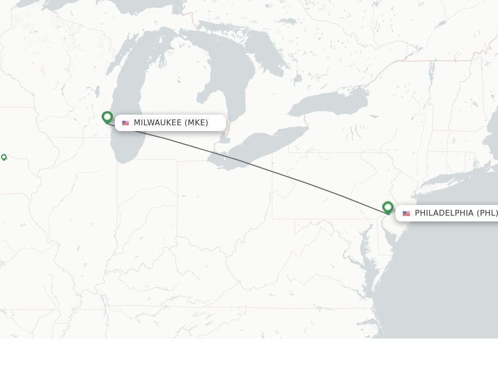 Flights from Milwaukee to Philadelphia route map
