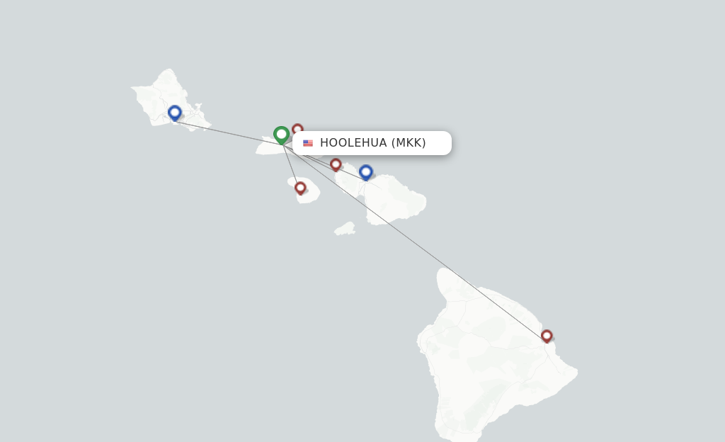 Route map with flights from Hoolehua with Southern Airways Express