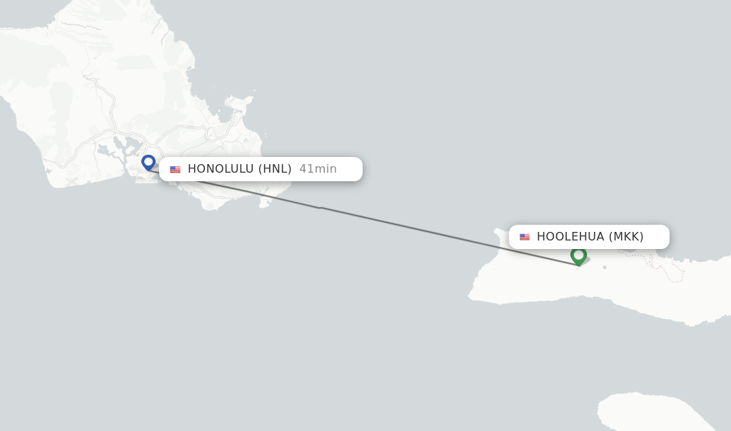 Flights from Hoolehua to Honolulu route map
