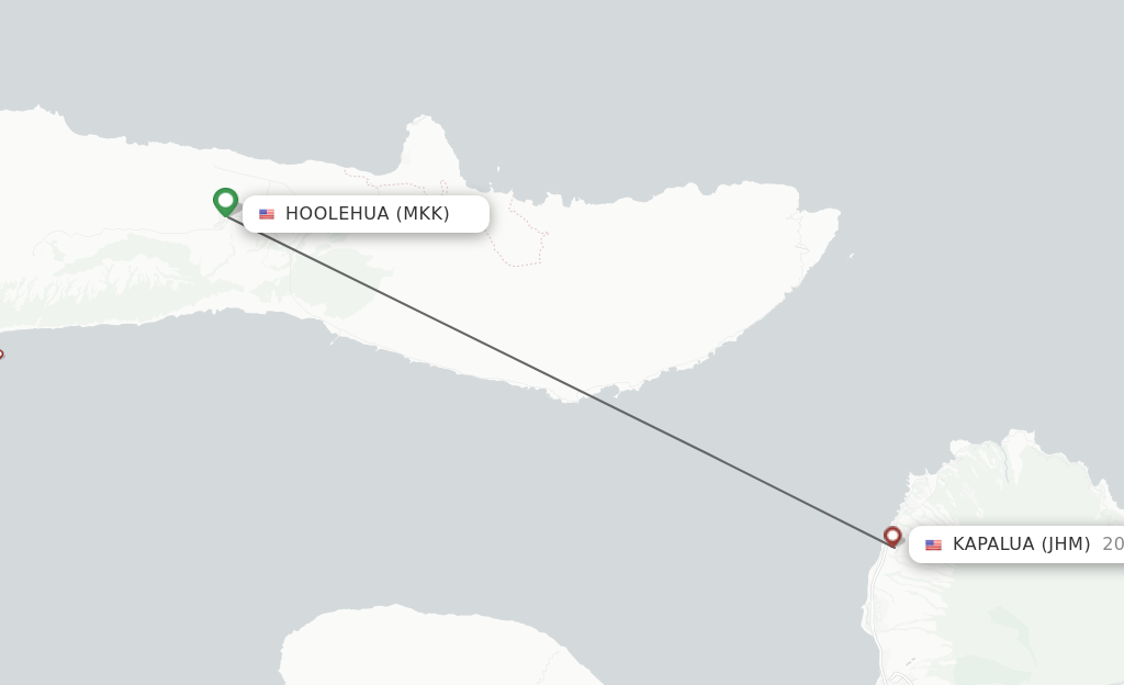 Flights from Hoolehua to Kapalua route map