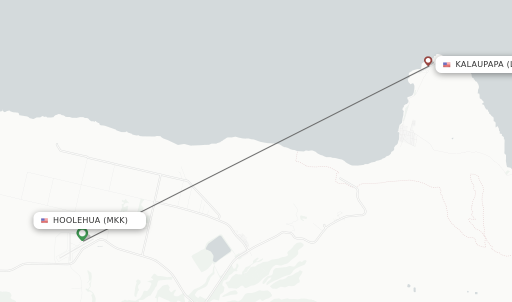 Flights from Hoolehua to Kalaupapa route map
