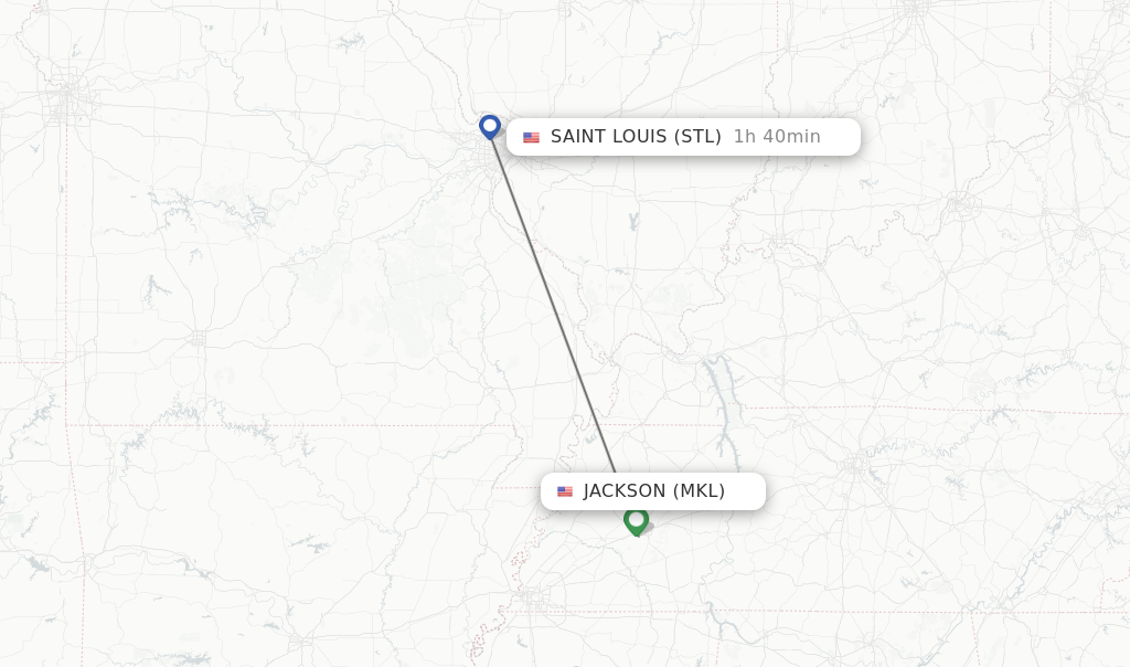 Flights from Jackson to Saint Louis route map